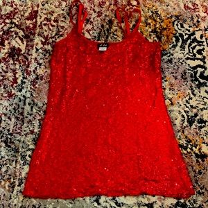 Red noodle strap tank top